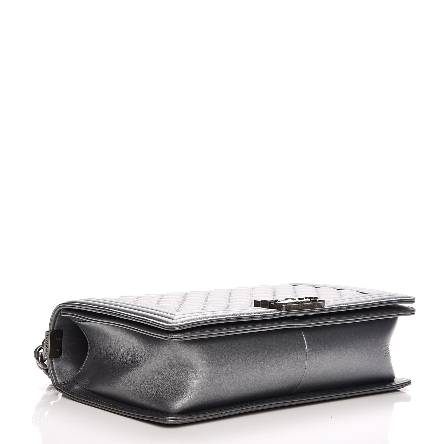 Metallic Calfskin Quilted New Medium Boy Flap Dark Silver
