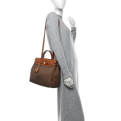 Hermes Military Toile Vache Hunter Herbag Zip Retourne 31 PM Etoupe Dune Fauve 2 of 12