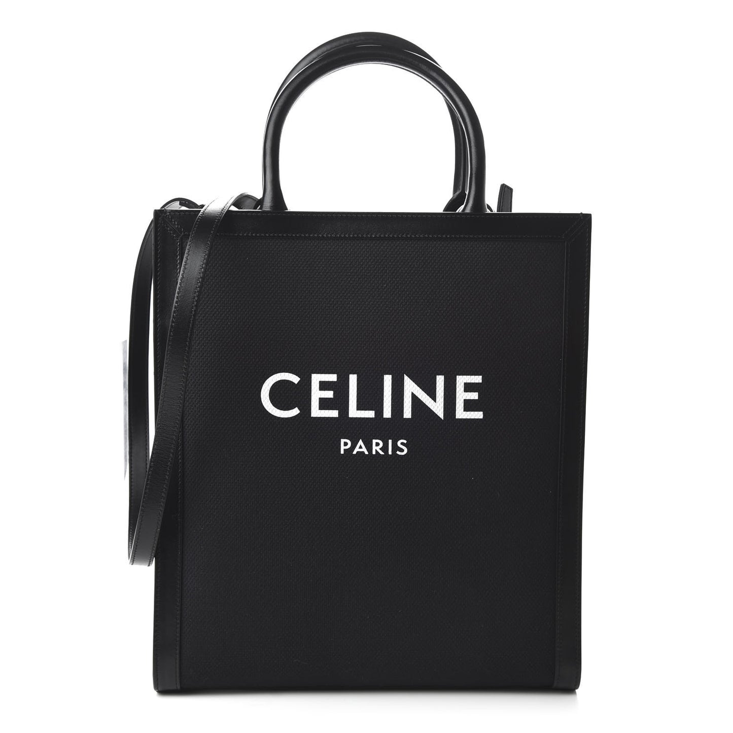Canvas Calfskin Small Vertical Cabas Black