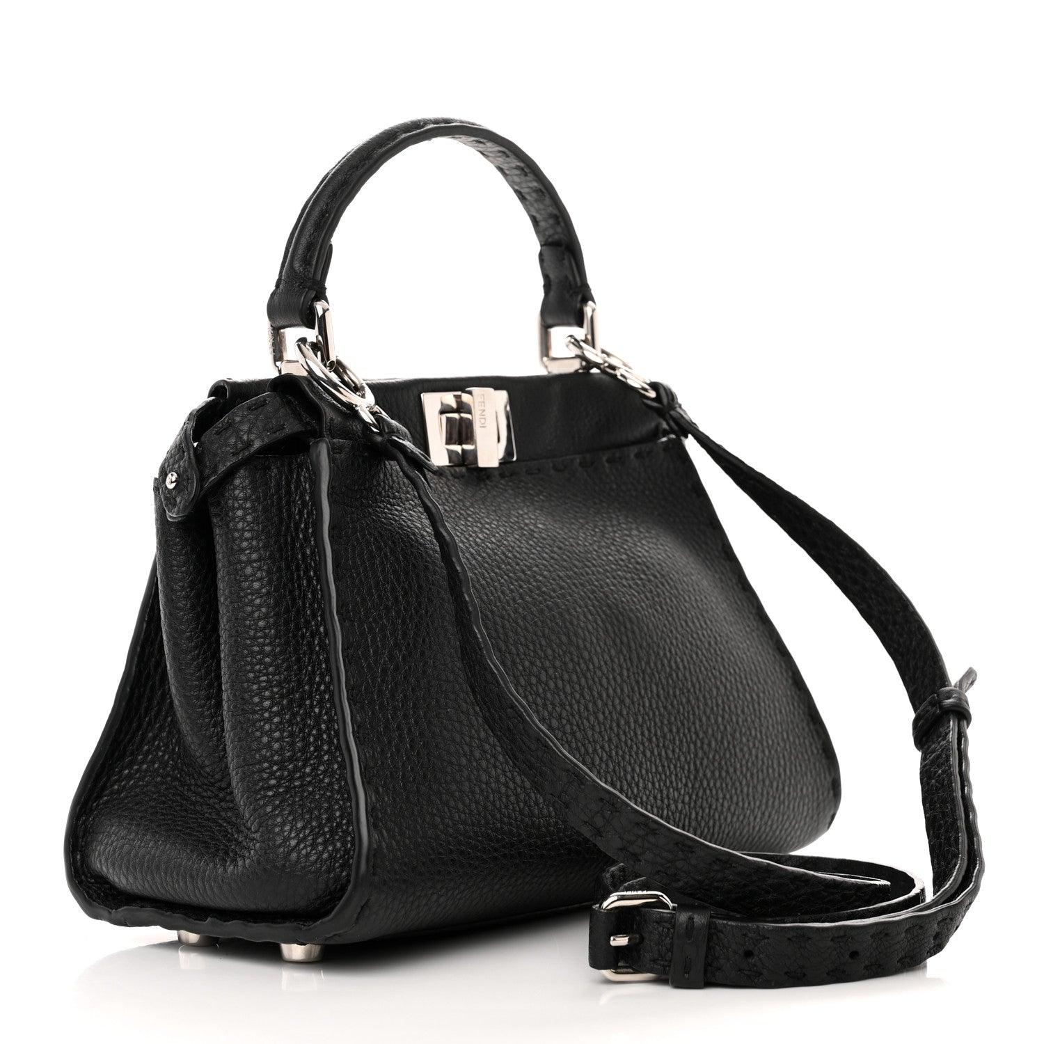 Fendi Cuoio Romano Selleria Bi-Color Mini Peekaboo Iconic Satchel Black Mou 3 of 17