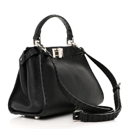 Fendi Cuoio Romano Selleria Bi-Color Mini Peekaboo Iconic Satchel Black Mou 3 of 17
