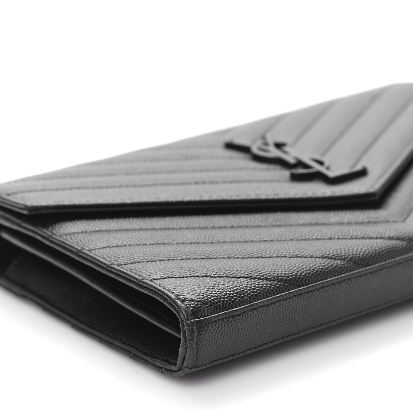 Grain De Poudre Matelasse Chevron Monogram Monochrome Chain Wallet Black