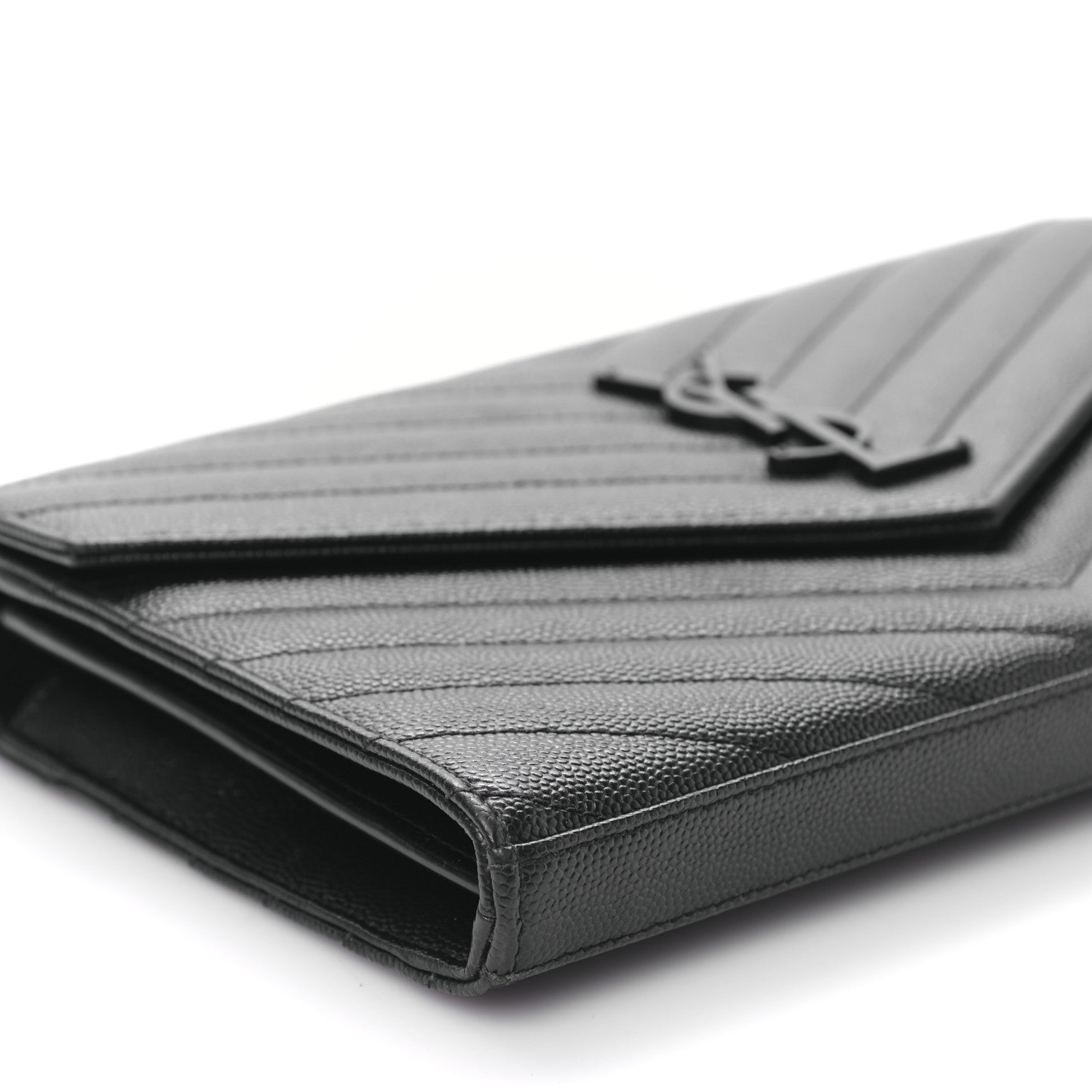 Saint Laurent Grain De Poudre Matelasse Chevron Monogram Monochrome Chain Wallet Black 7 of 8