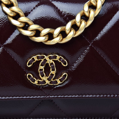 Chanel Shiny Crumpled Calfskin Quilted 19 Wallet On Chain WOC Burgundy 11 of 11