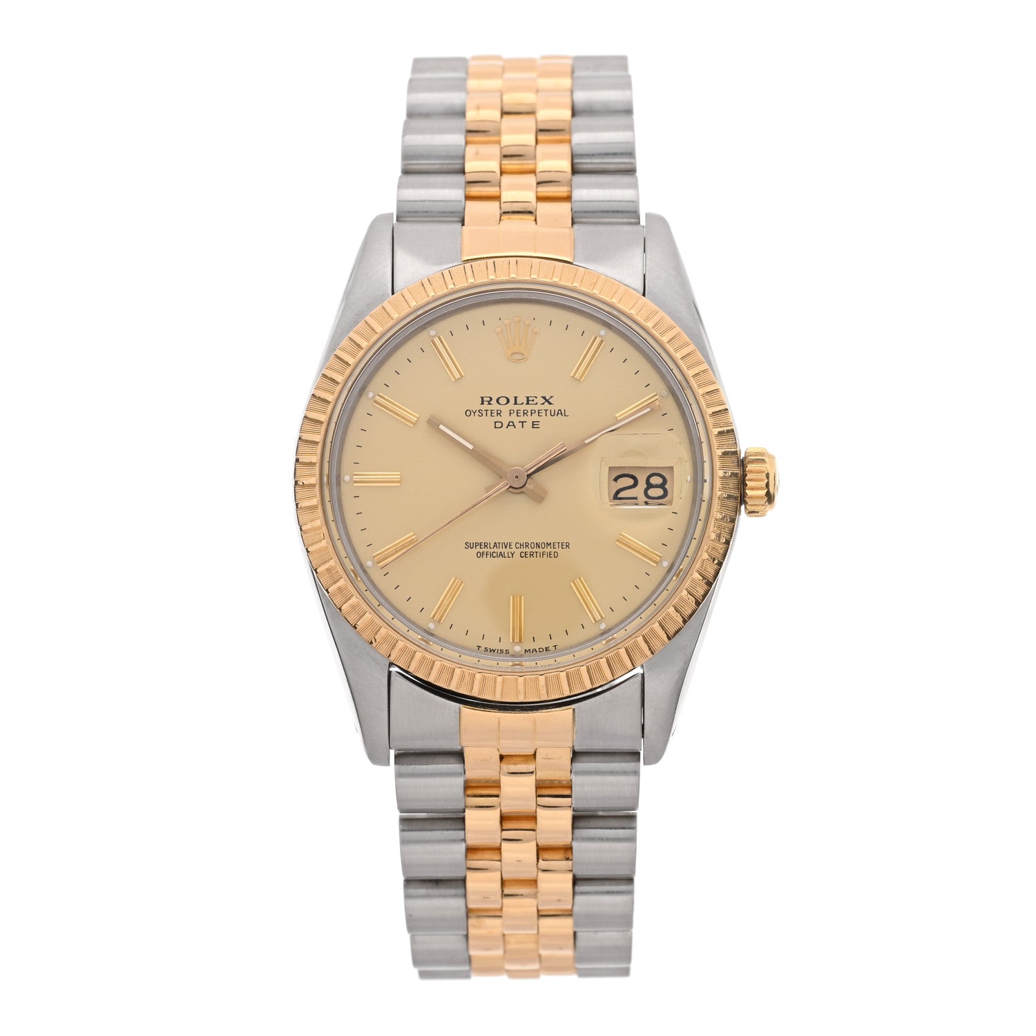 Rolex Stainless Steel 18K Yellow Gold 34mm Oyster Perpetual Date Watch Champagne 15053 1 of 4