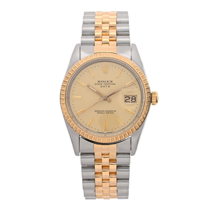 Rolex Stainless Steel 18K Yellow Gold 34mm Oyster Perpetual Date Watch Champagne 15053 1 of 4