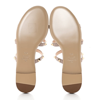 Valentino Garavani Nappa Rockstud Caged Flat Slide Sandals 35.5 Poudre 5 of 9
