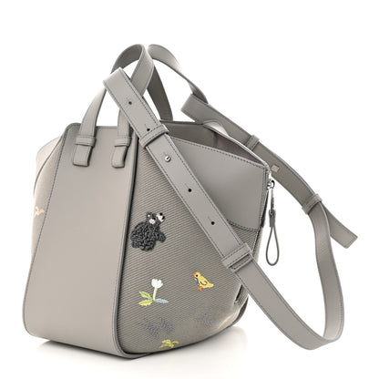 Loewe X SUNA FUJITA Satin Calfskin Canvas Embroidered Hammock Shoulder Bag Grey 3 of 10