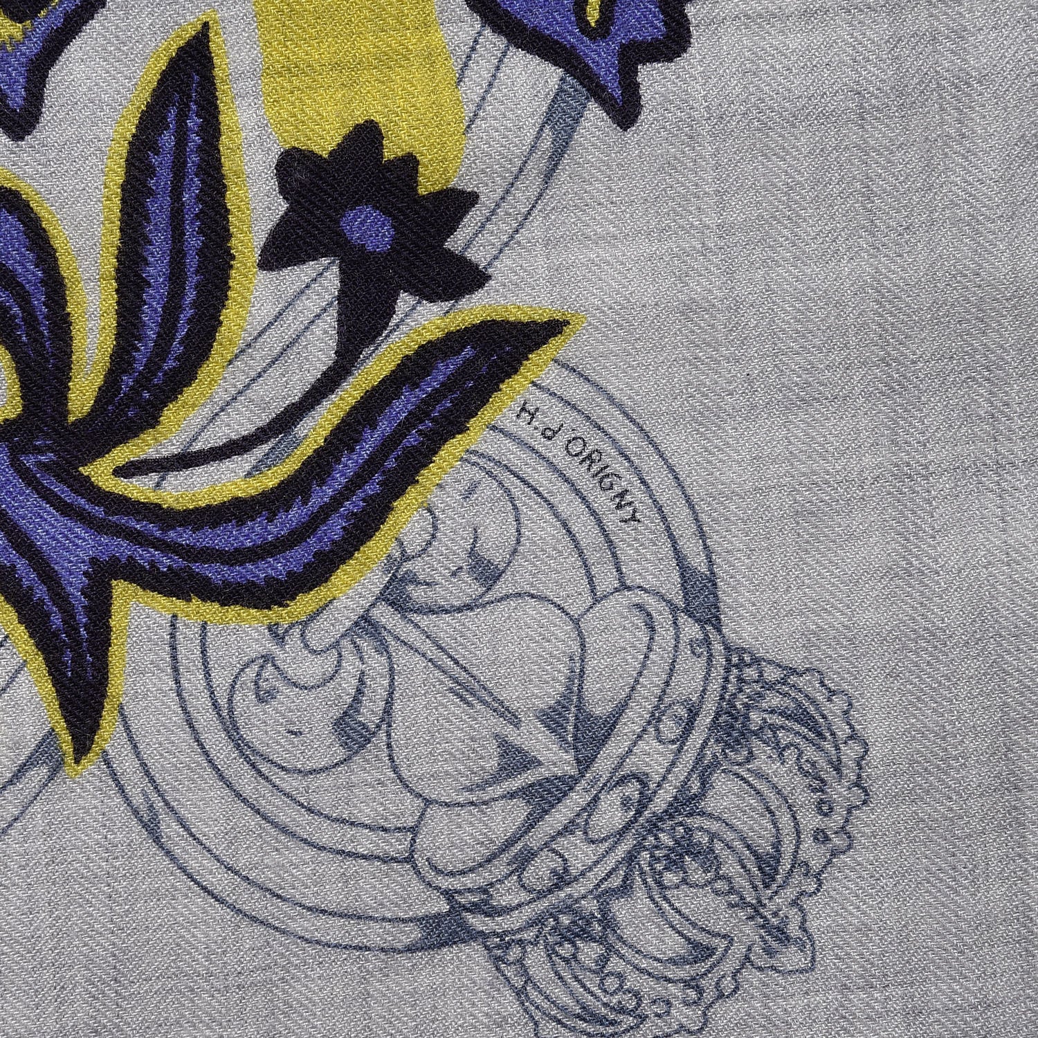 Hermes Cashmere Silk Cavalcadour Shawl 140 Gris Chine Juane Marine 6 of 8