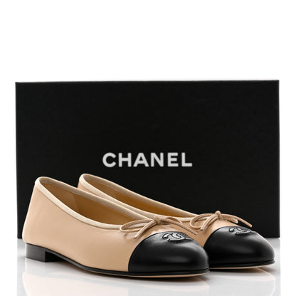 Chanel Lambskin Cap Toe CC Ballerina Flats 40 Beige Black 9 of 9