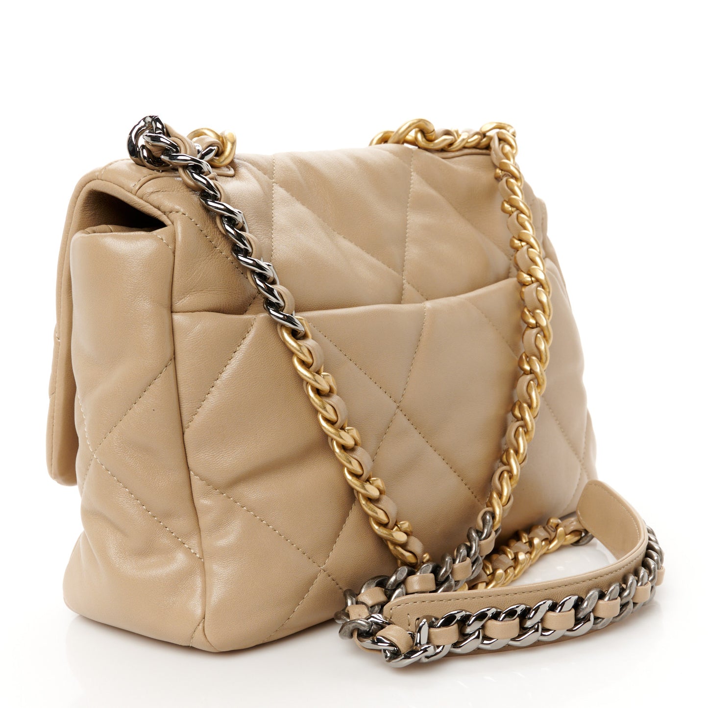 Lambskin Quilted Large Chanel 19 Flap Dark Beige