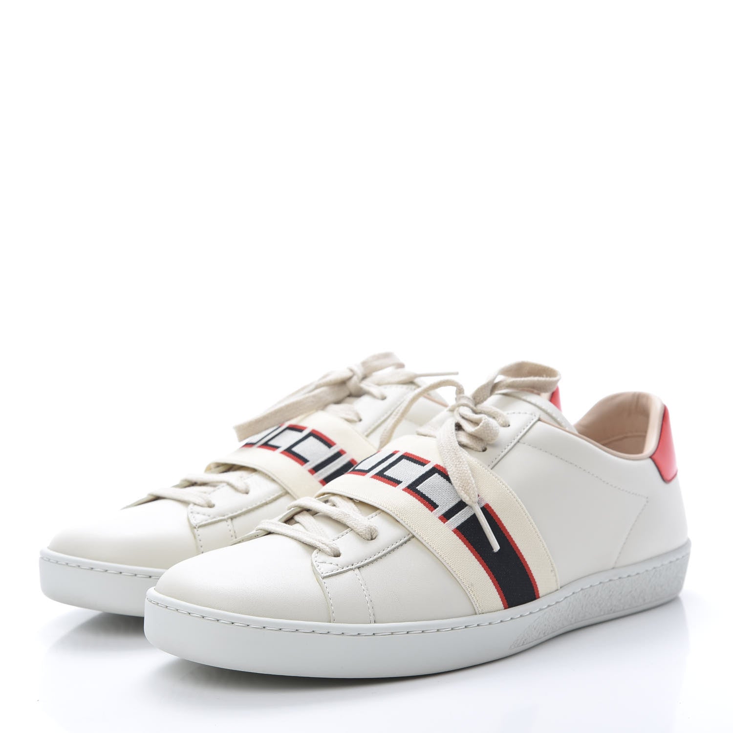 Gucci Calfskin Stripe Womens New Ace Sneakers 41 New Mystic White Ecru Red Flame 3 of 9