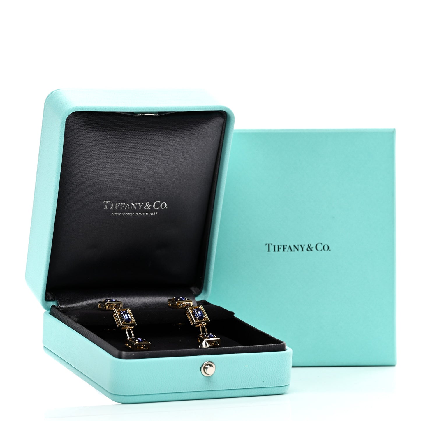 18K Yellow Gold Tanzanite Jewel Box Drop Earrings
