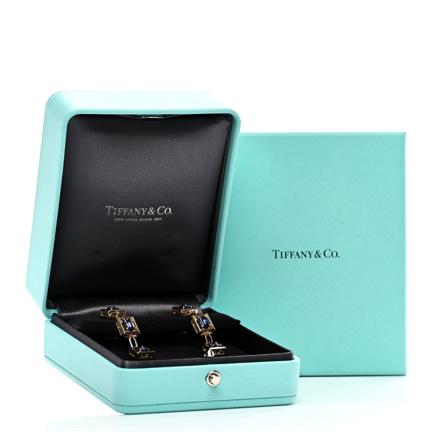 Tiffany 18K Yellow Gold Tanzanite Jewel Box Drop Earrings 5 of 5