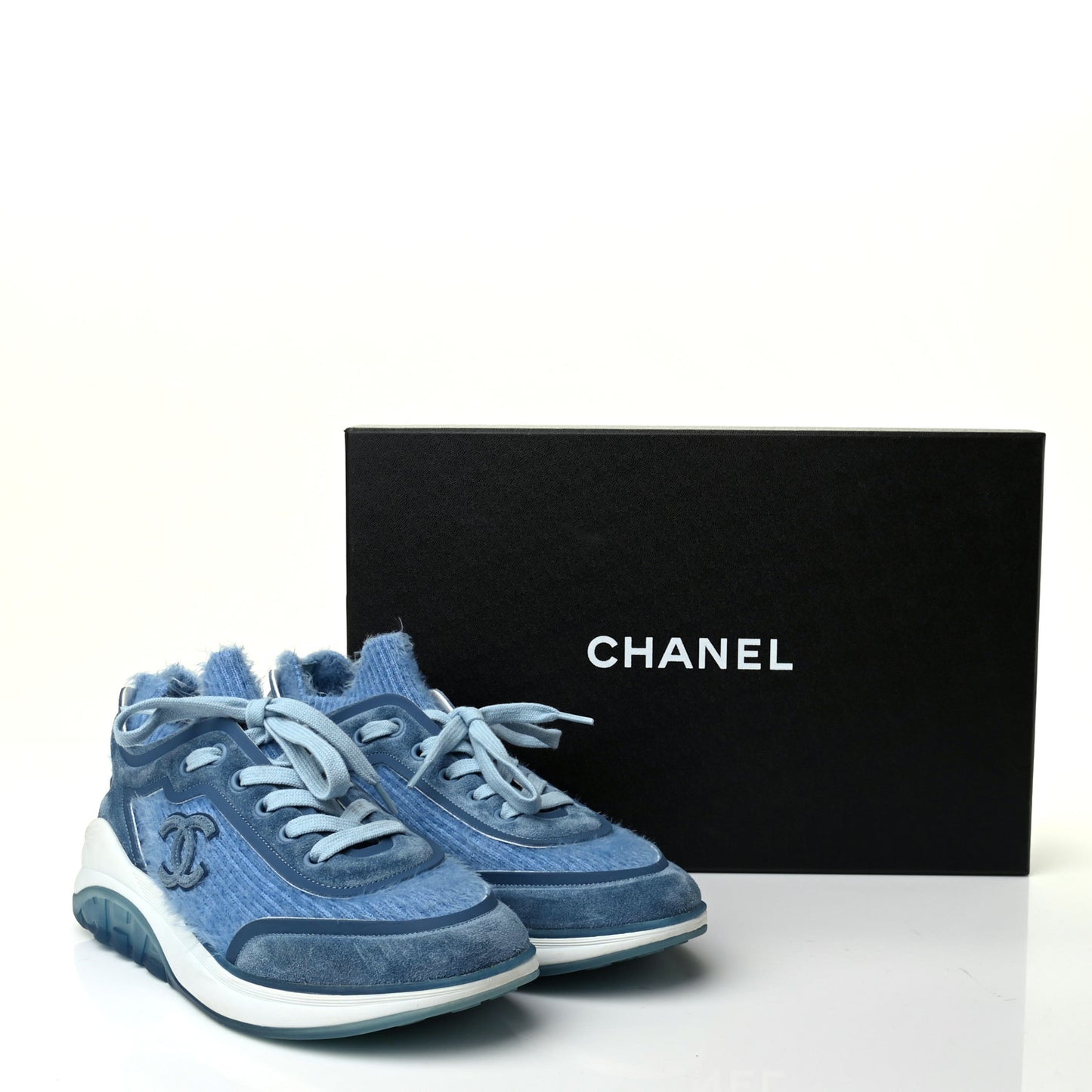 Suede Calfskin Stretch Fabric CC Sneakers 37 Light Blue