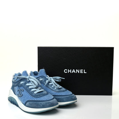 Chanel Suede Calfskin Stretch Fabric CC Sneakers 37 Light Blue 11 of 11