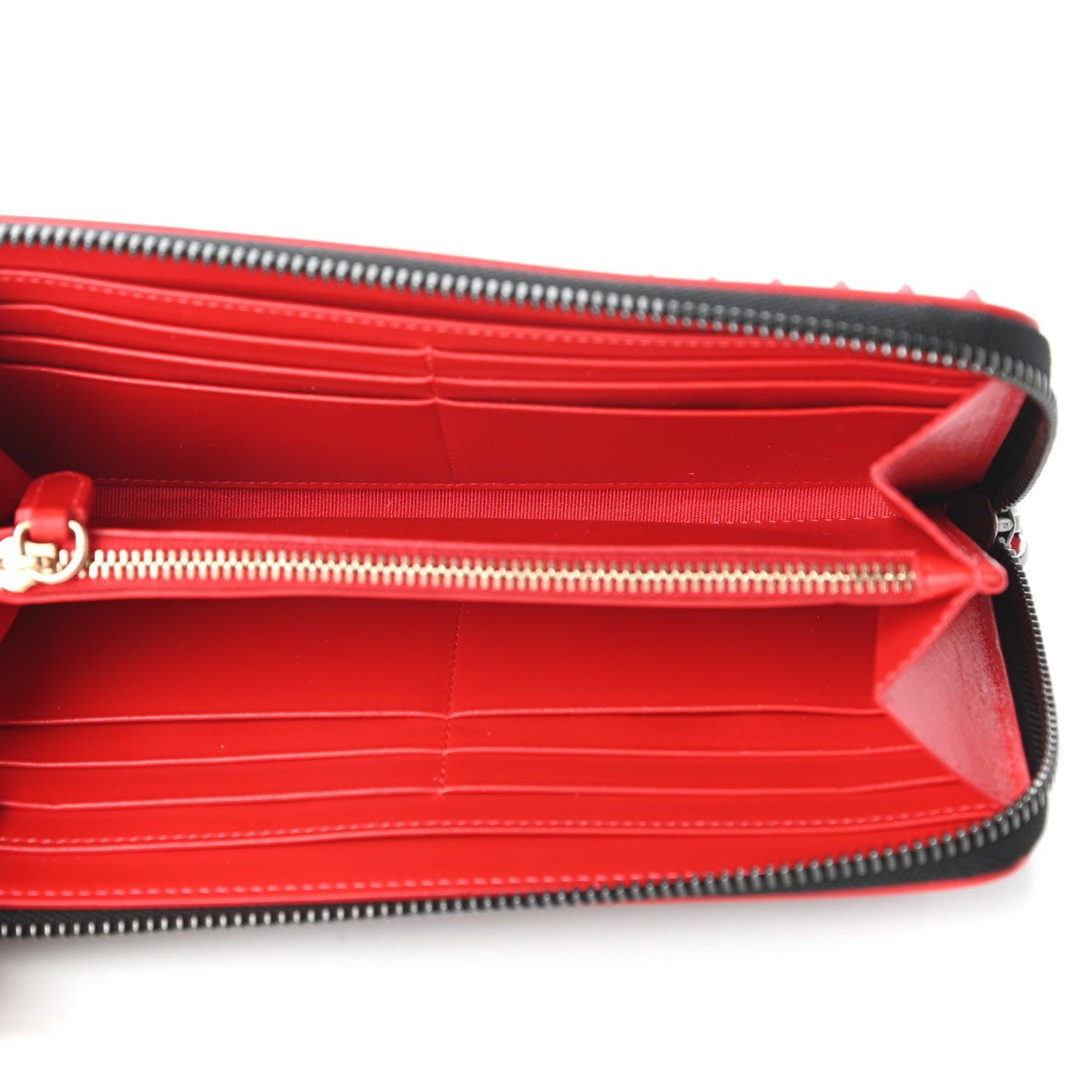 Christian Louboutin Calfskin Paris Panettone Spiked Zip Around Wallet Black Red 5 of 9