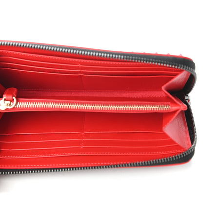 Christian Louboutin Calfskin Paris Panettone Spiked Zip Around Wallet Black Red 5 of 9
