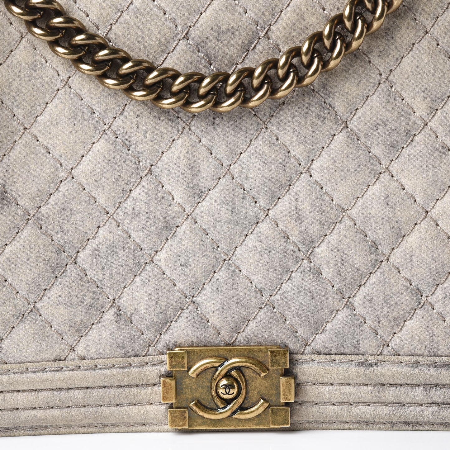 Iridescent Calfskin Quilted Large Boy Flap Beige