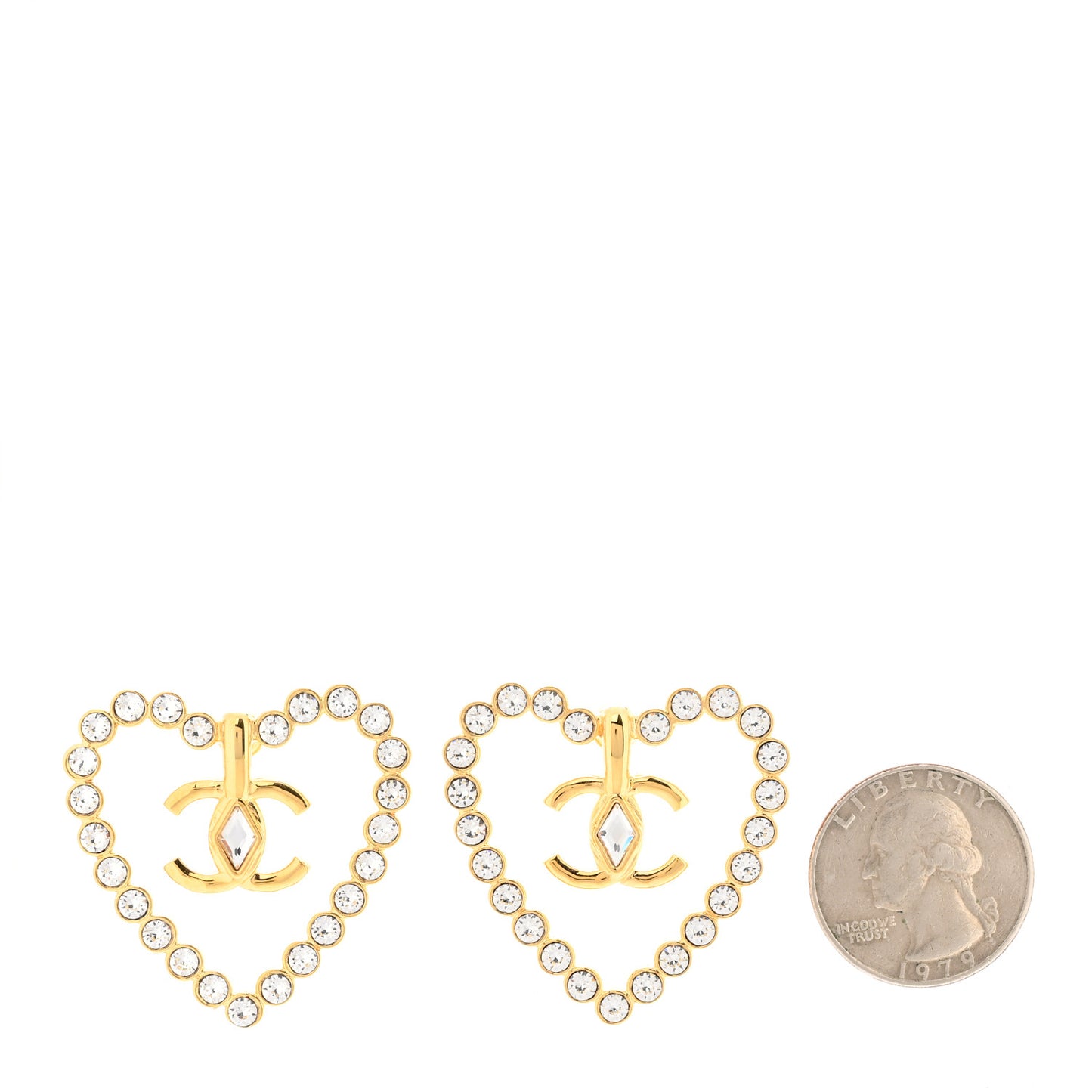 Crystal Heart CC Earrings Gold