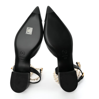 Chanel Lambskin Grosgrain Cap Toe Pearl Slingbacks 40.5 Black 5 of 10