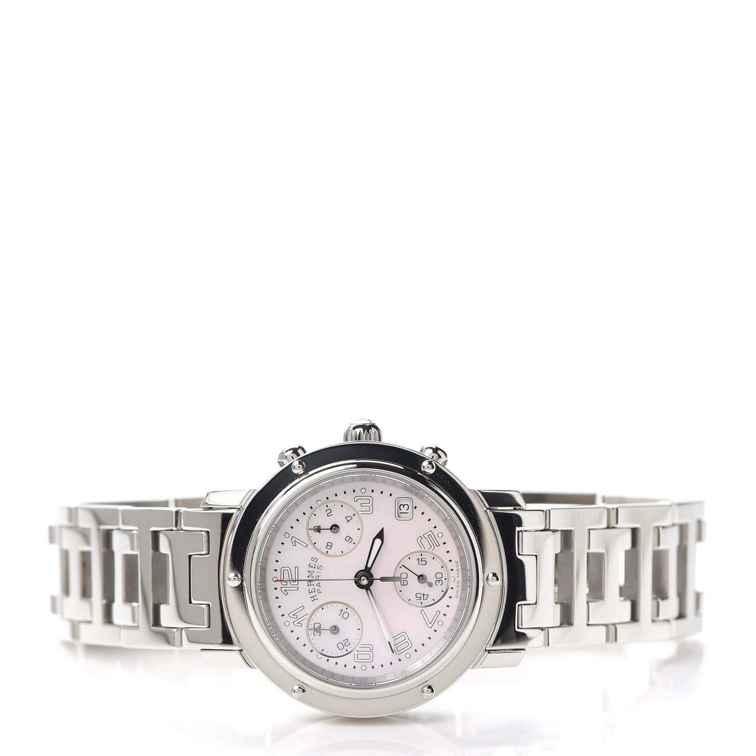Hermes Stainless Steel Pink Mother of Pearl 31mm Clipper Chronograph Quartz Watch 2 of 6