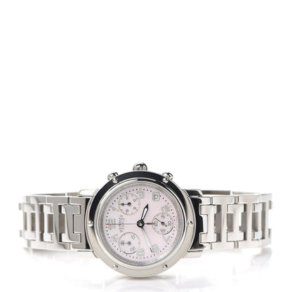 Hermes Stainless Steel Pink Mother of Pearl 31mm Clipper Chronograph Quartz Watch 2 of 6
