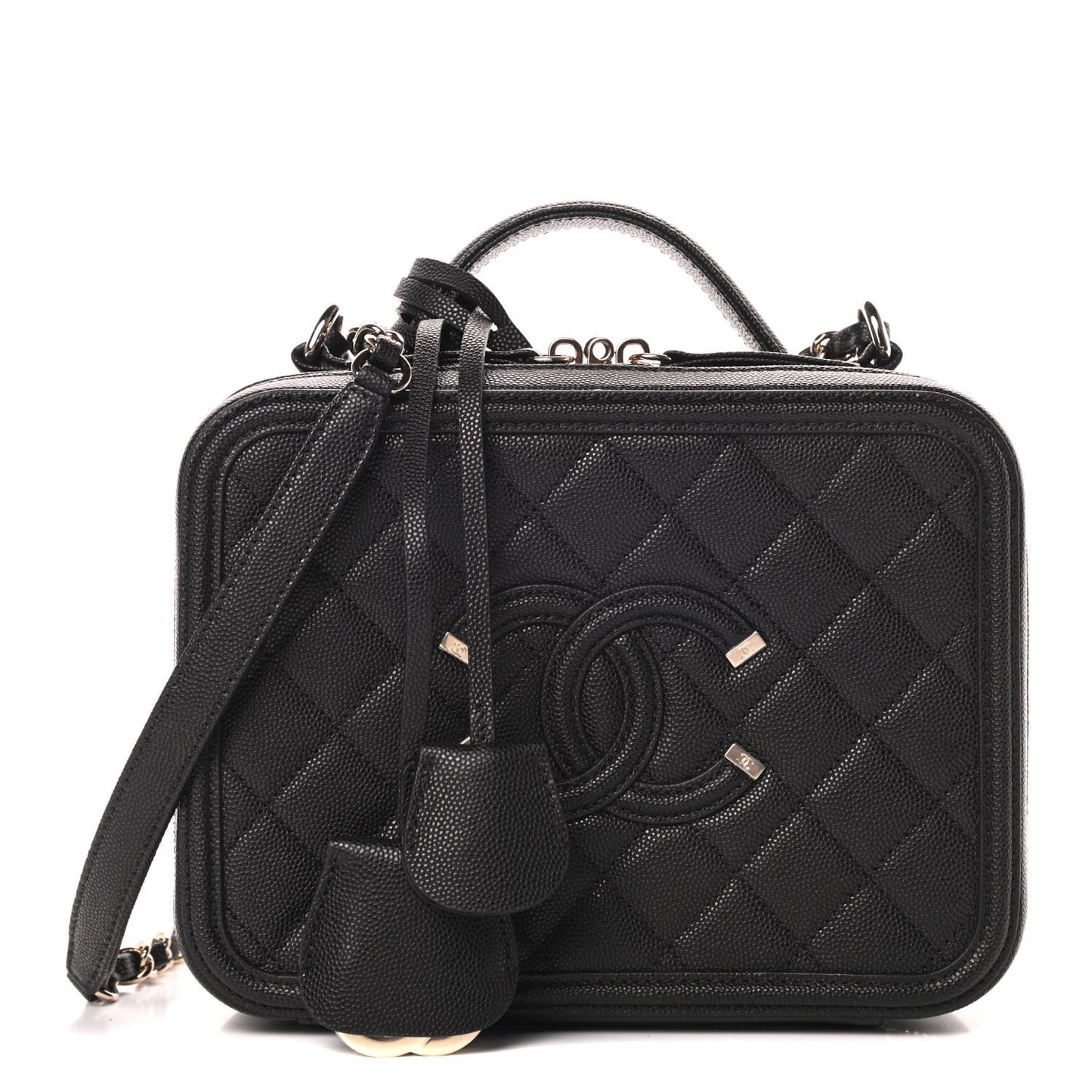 Caviar Quilted Medium CC Filigree Vanity Case Black