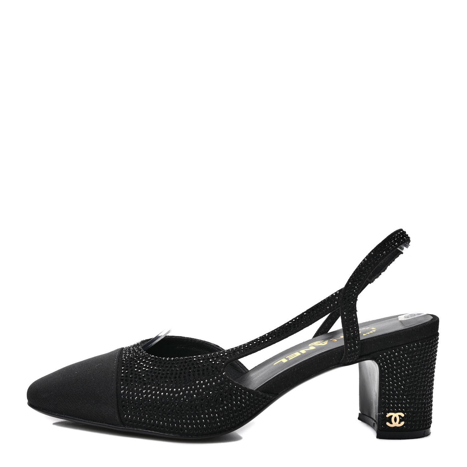 Chanel Strass Grosgrain Cap Toe CC Slingback Pumps 38 Black 1 of 7