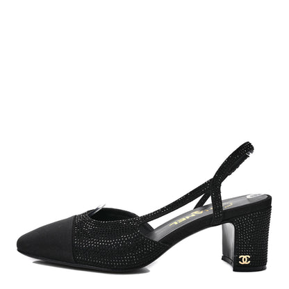 Chanel Strass Grosgrain Cap Toe CC Slingback Pumps 38 Black 1 of 7