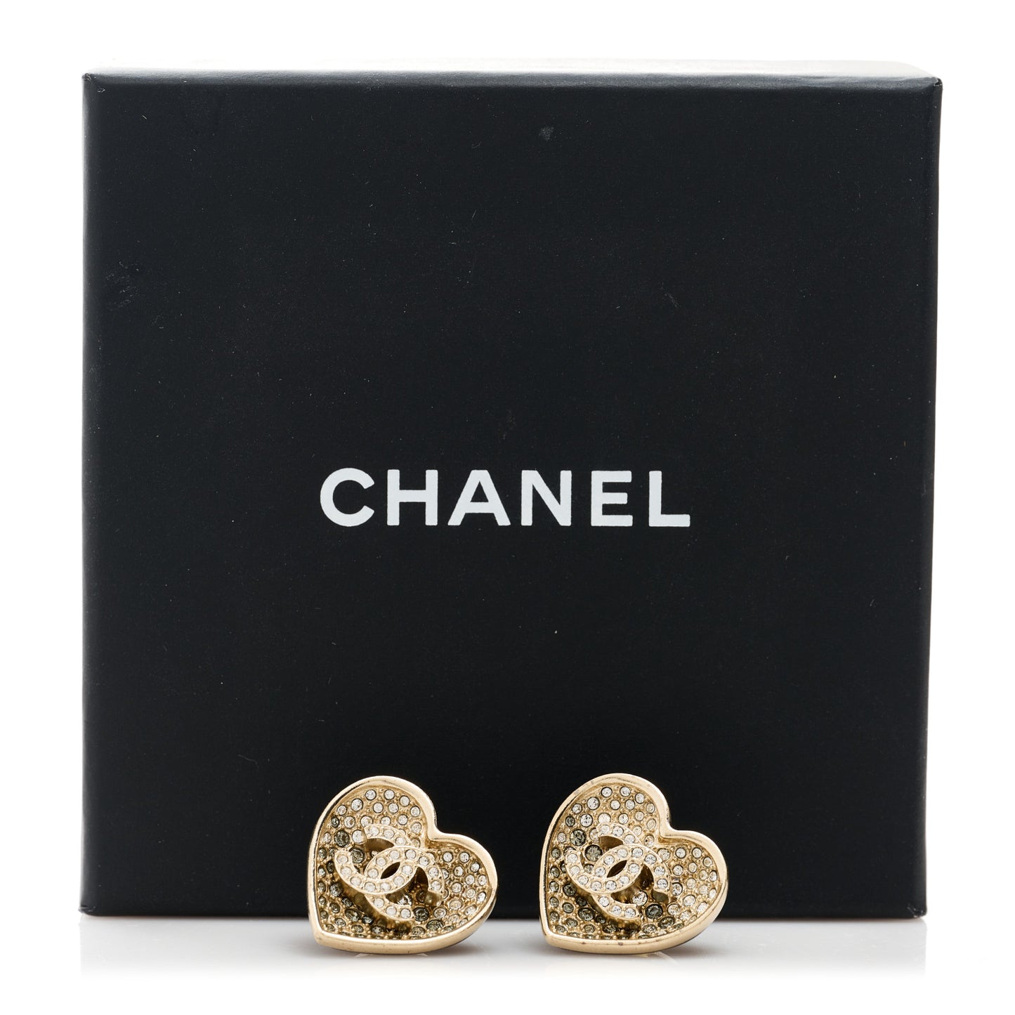 Crystal Metal CC Heart Earrings Gold