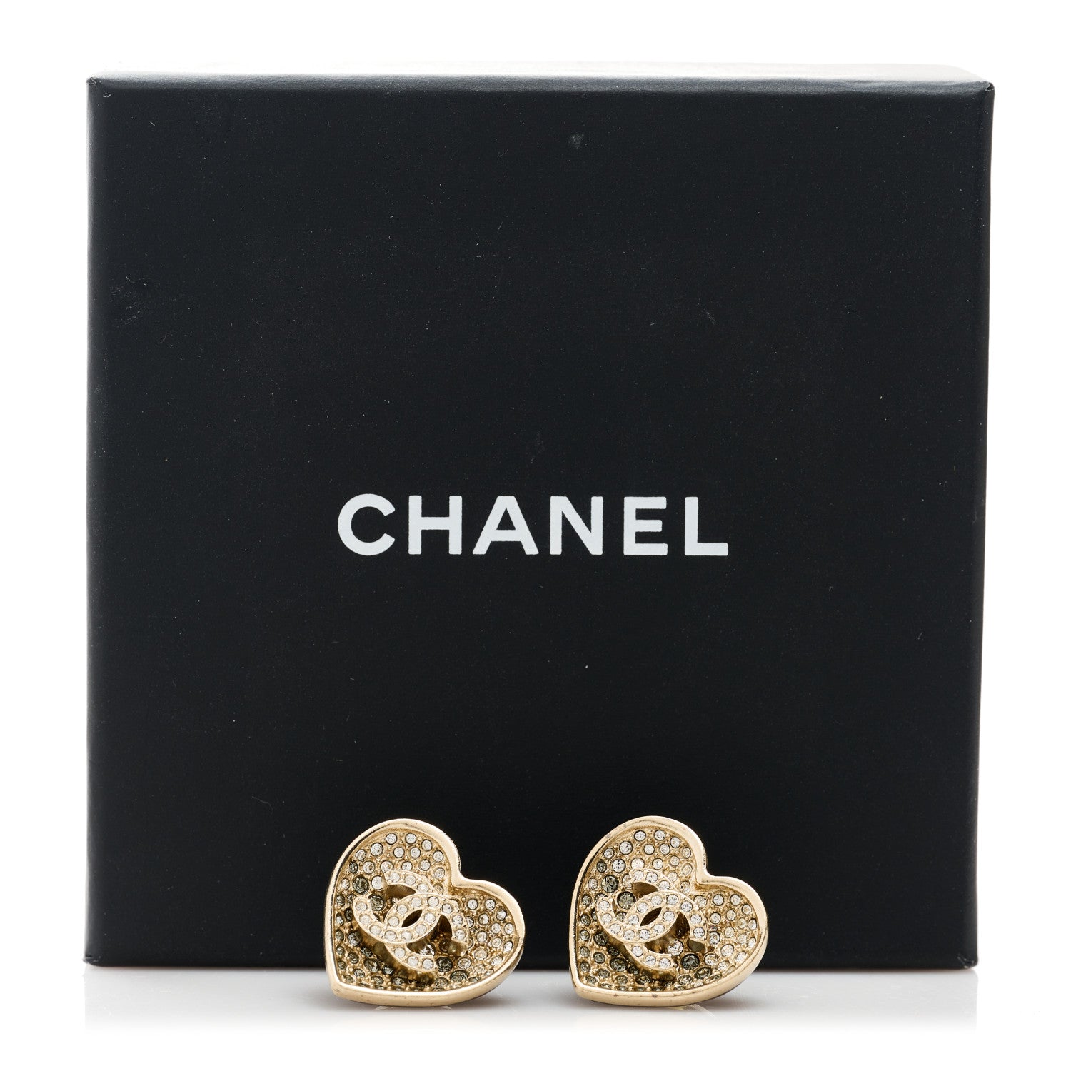 Chanel Crystal Metal CC Heart Earrings Gold 5 of 5