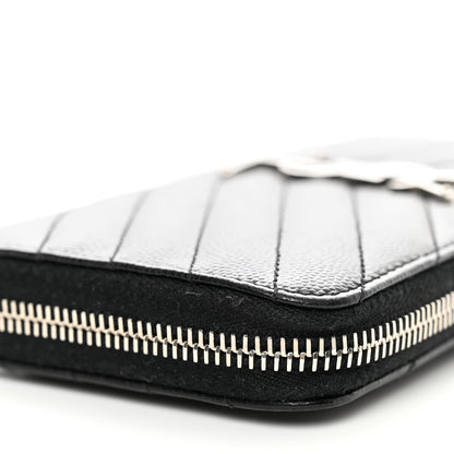 Saint Laurent Grain De Poudre Matelasse Chevron Monogram Zip Around Wallet Black 7 of 8