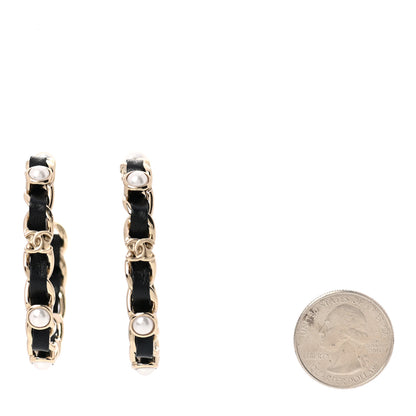 Chanel Lambskin Pearl More Is More CC Chain Hoop Earrings Gold Black 2 of 7