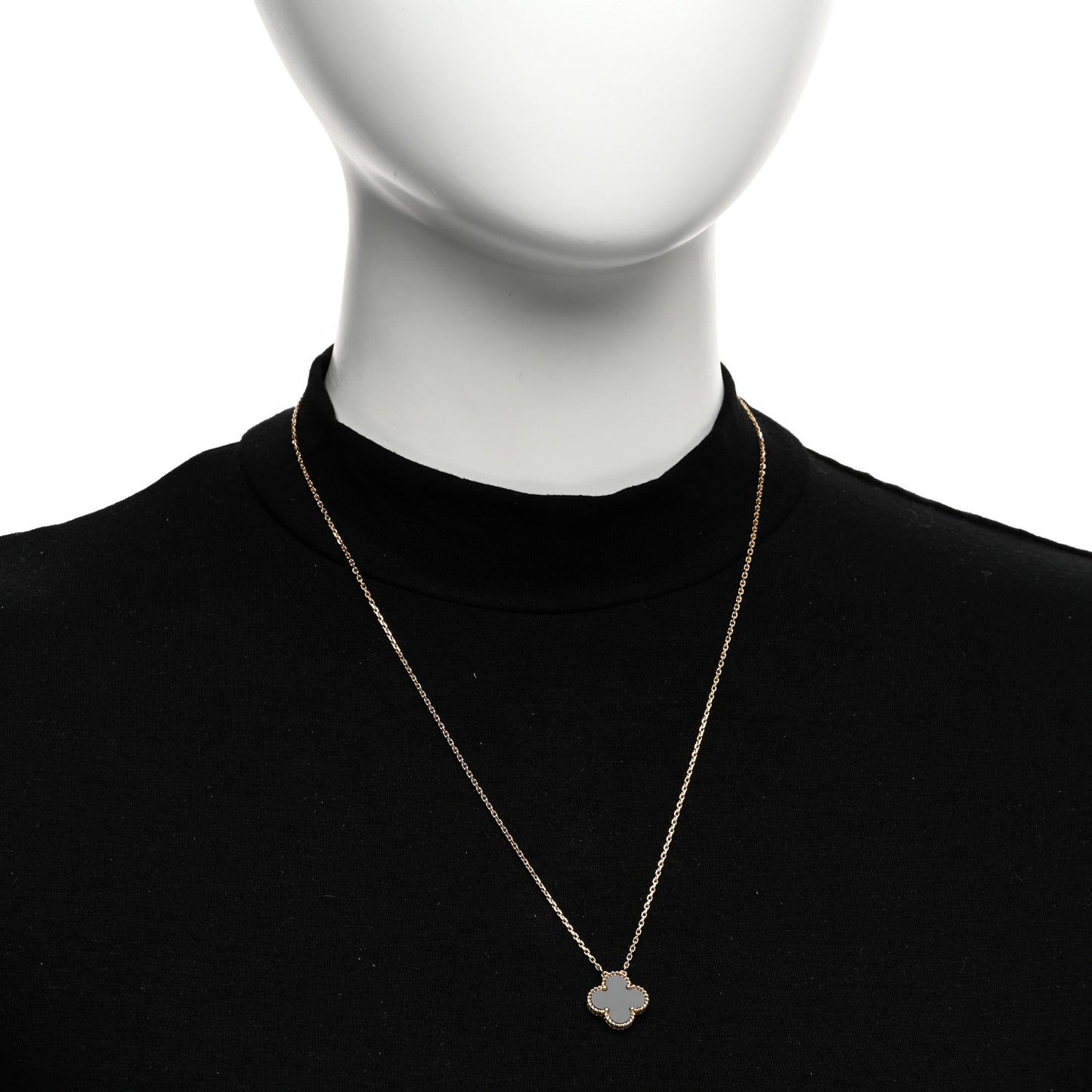 18K Yellow Gold Black Onyx Vintage Alhambra Pendant Necklace