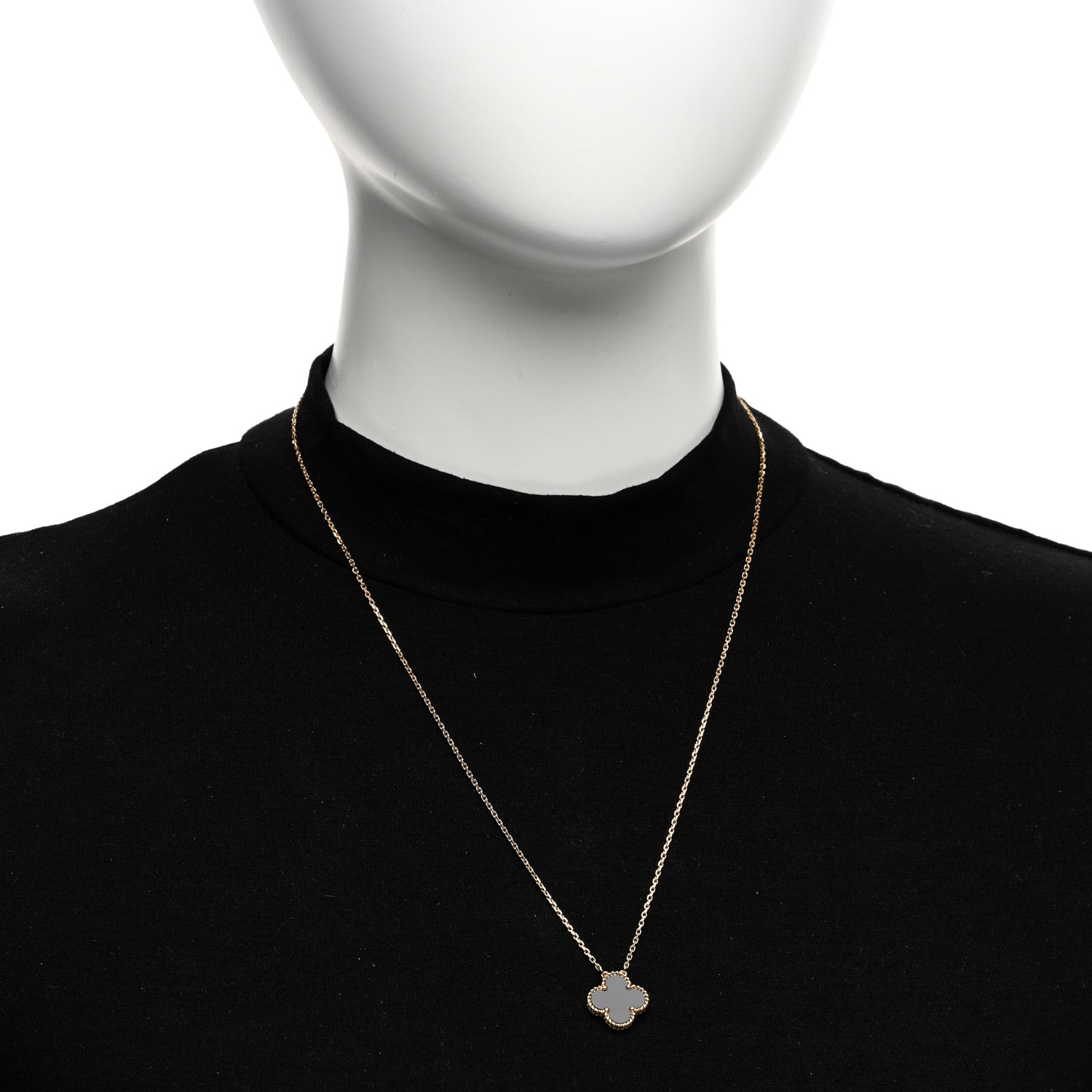 Van Cleef & Arpels 18K Yellow Gold Black Onyx Vintage Alhambra Pendant Necklace 2 of 5