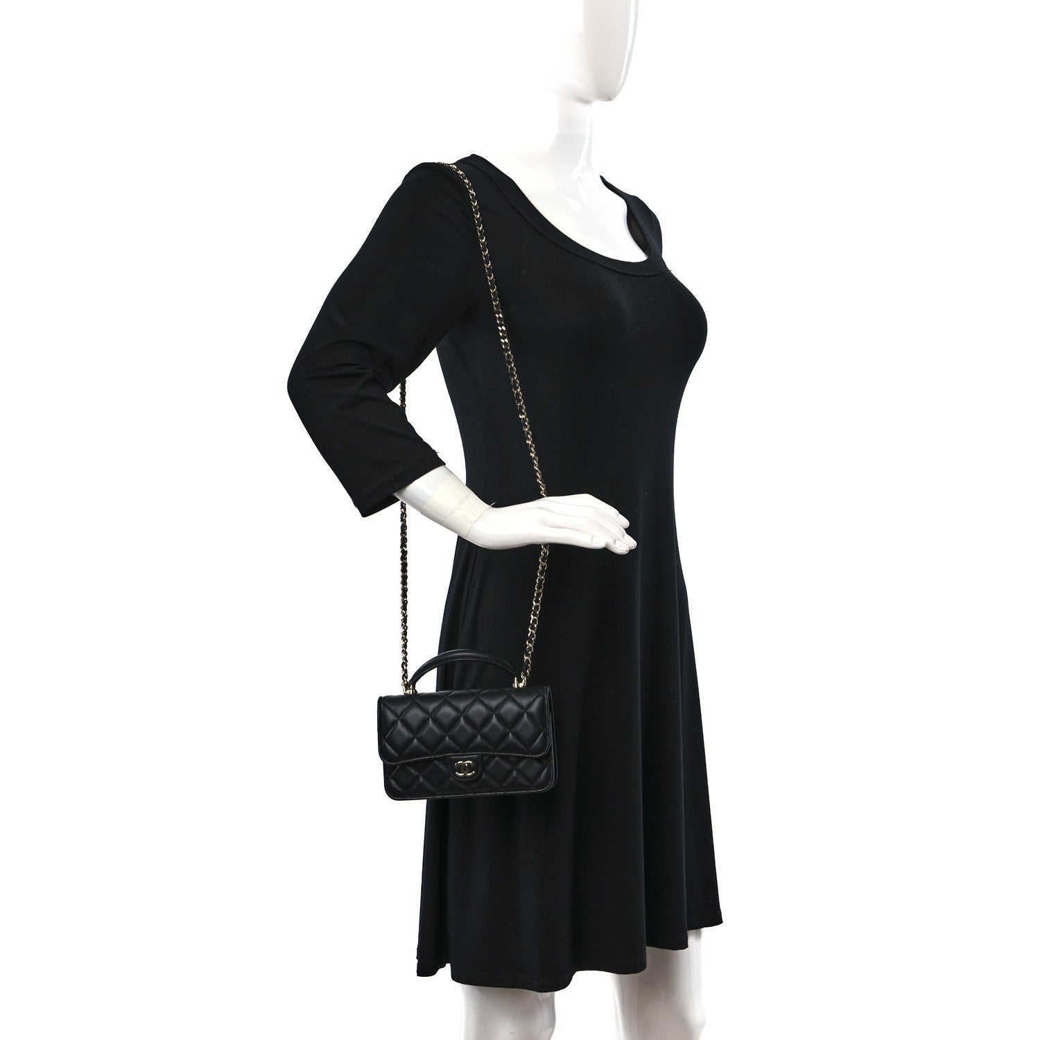 Chanel Lambskin Quilted Flap Phone Holder With Chain Black 2 of 11