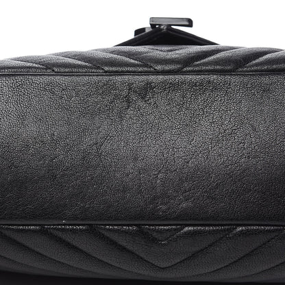Saint Laurent Sheepskin Matelasse Chevron Monogram Monochrome Large College Satchel Black 9 of 12