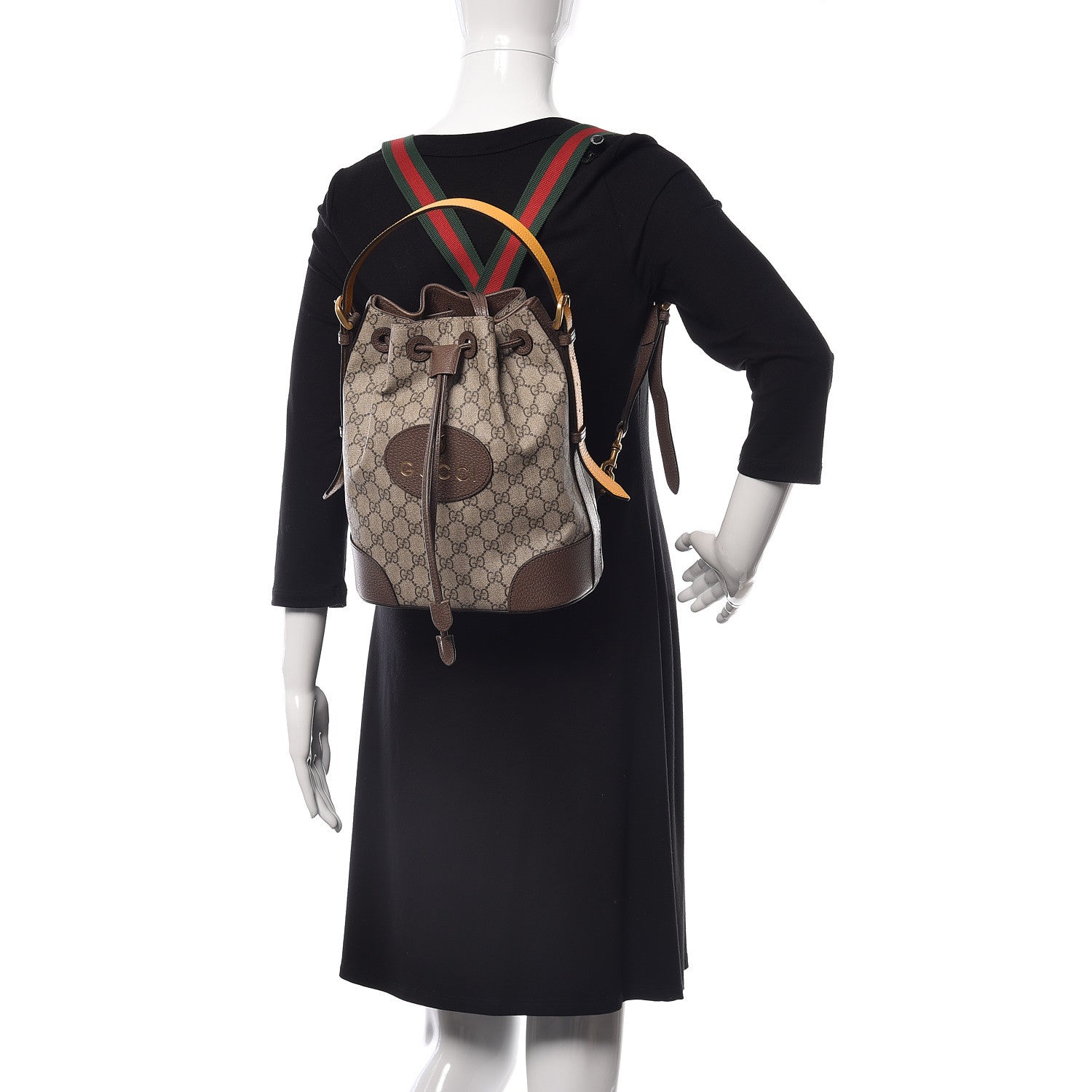 Gucci GG Supreme Monogram Neo Vintage Drawstring Bucket Backpack Beige New Acero Crop 2 of 11