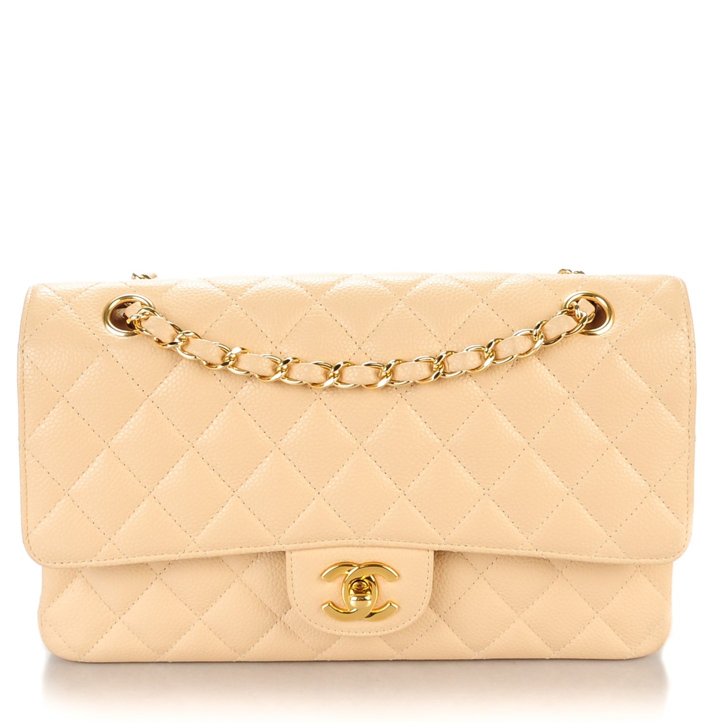 Caviar Quilted Medium Double Flap Beige Clair