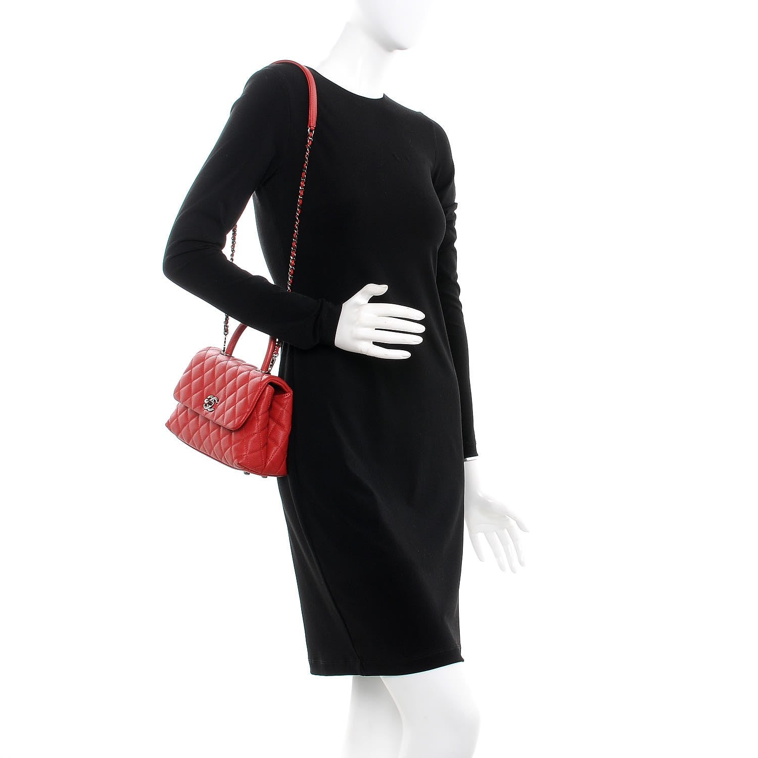 Chanel Caviar Quilted Mini Coco Handle Flap Red 2 of 8