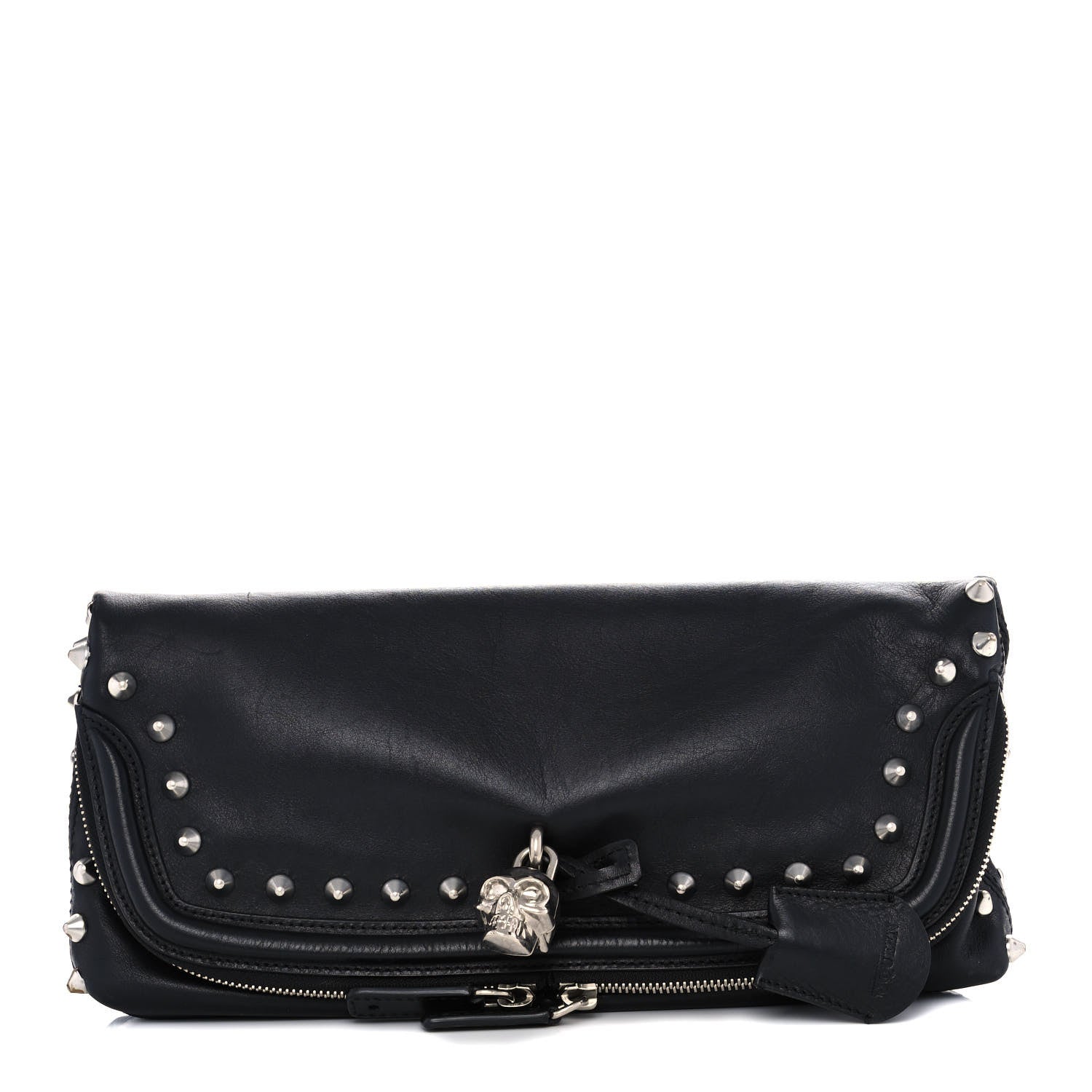 Alexander McQueen Grainy Calfskin Studded Padlock Skull Clutch Black 1 of 14