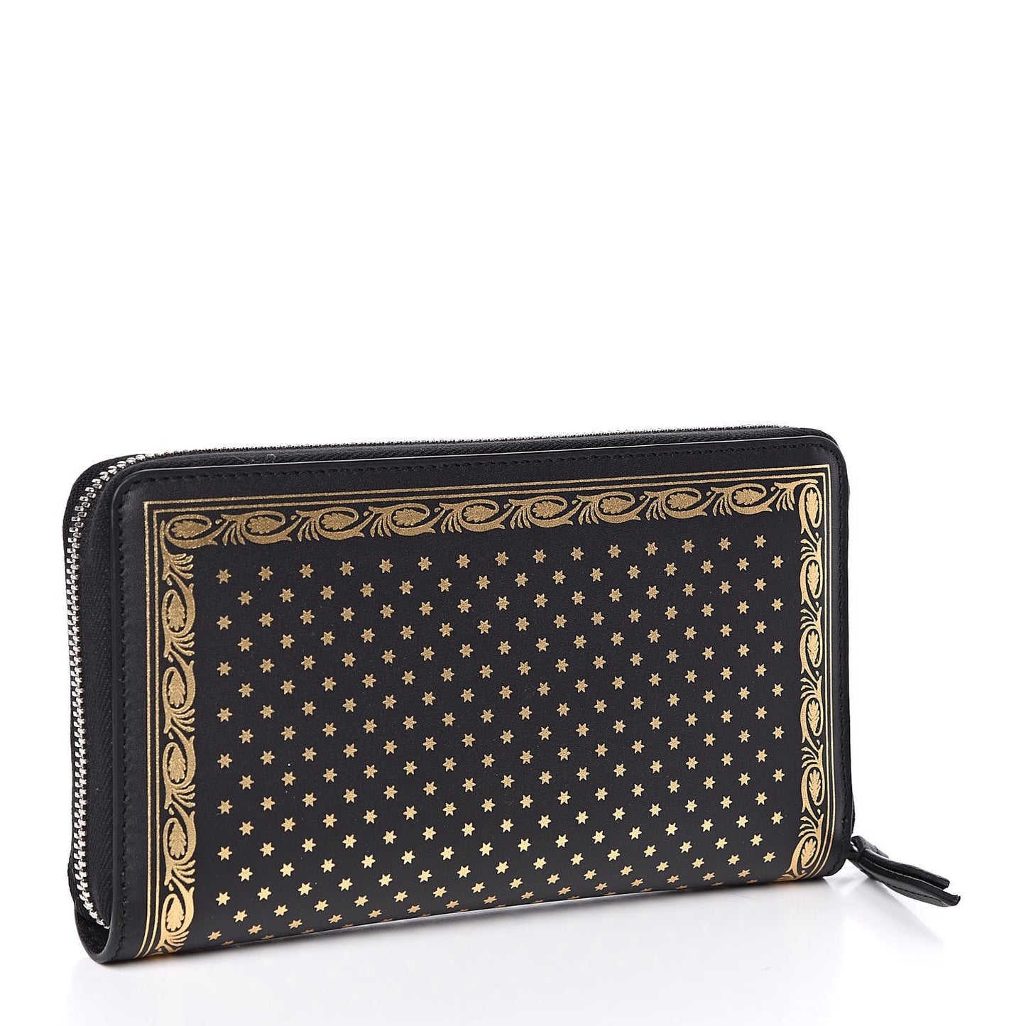 X SEGA Calfskin GUCCY Stars Zip Around Wallet Black Gold