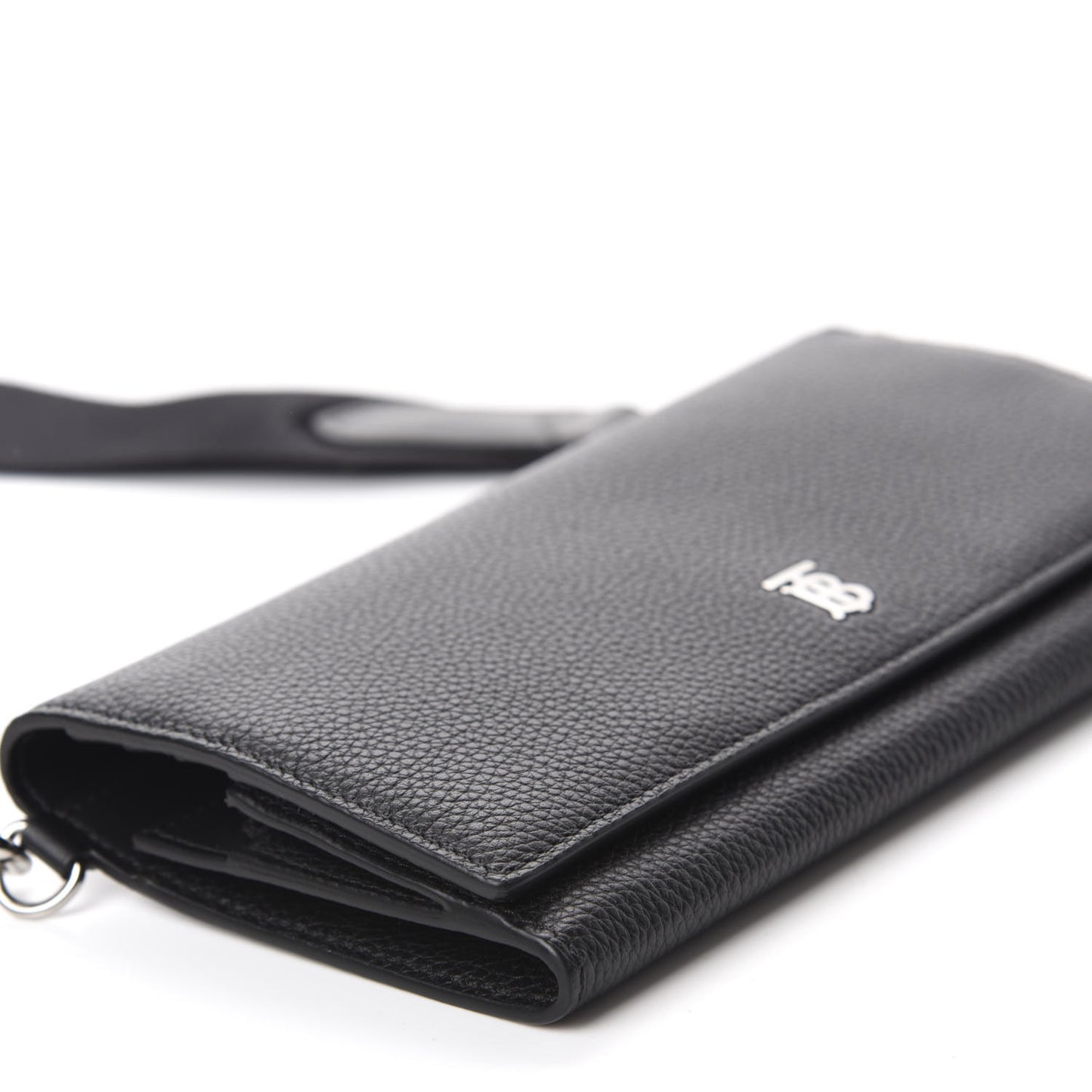 Grainy Calfskin Wallet with Detachable Strap Black