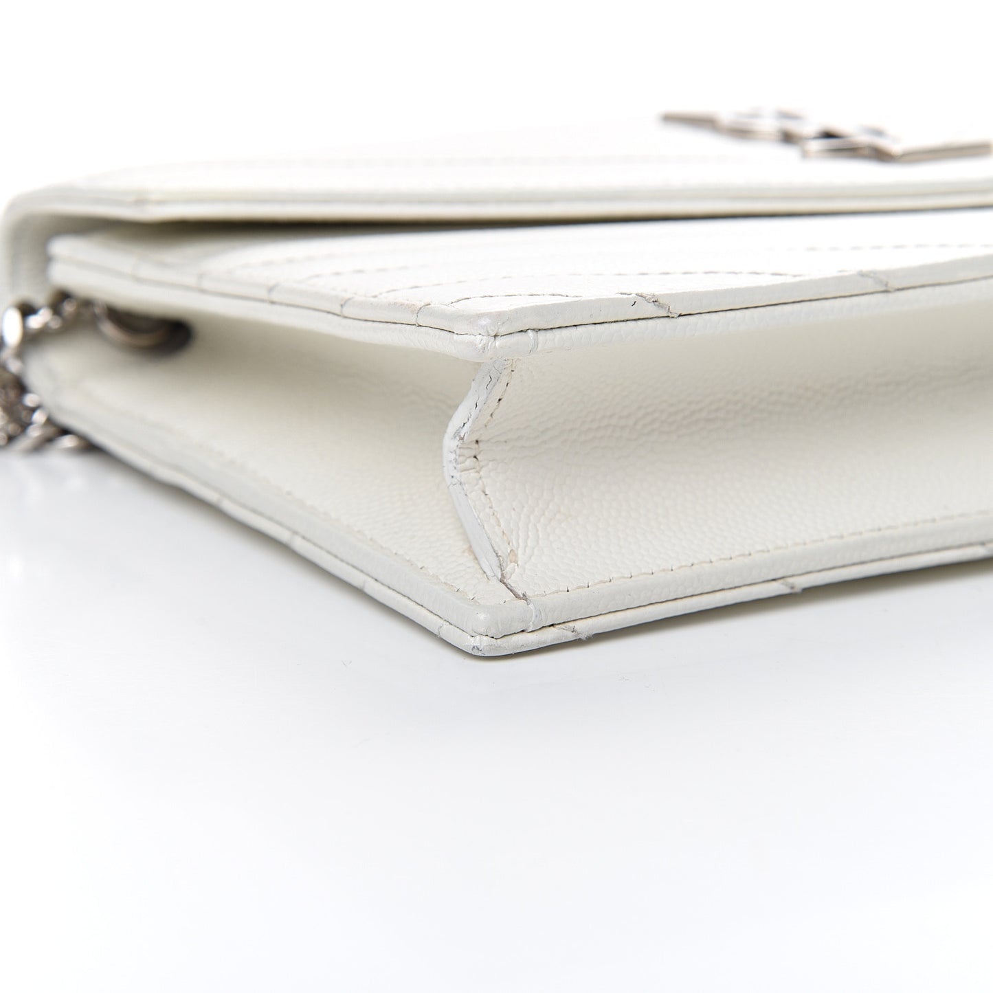 Grain De Poudre Matelasse Chevron Monogram Envelope Chain Wallet Optical White