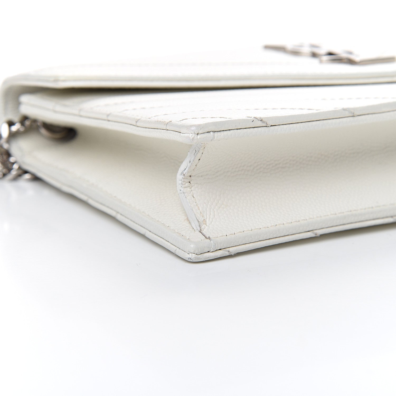 Saint Laurent Grain De Poudre Matelasse Chevron Monogram Envelope Chain Wallet Optical White 9 of 12