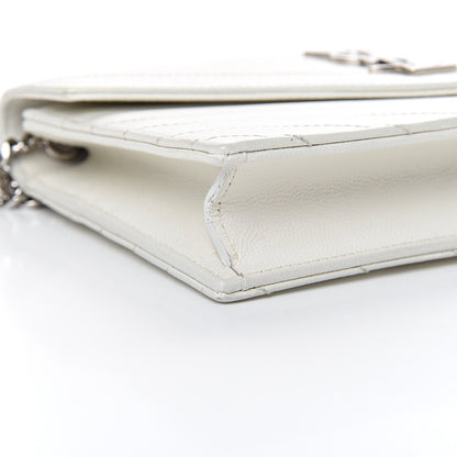 Saint Laurent Grain De Poudre Matelasse Chevron Monogram Envelope Chain Wallet Optical White 9 of 12