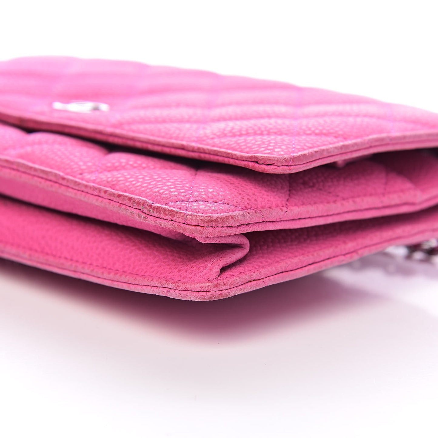 Iridescent Caviar Quilted Wallet on Chain WOC Pink