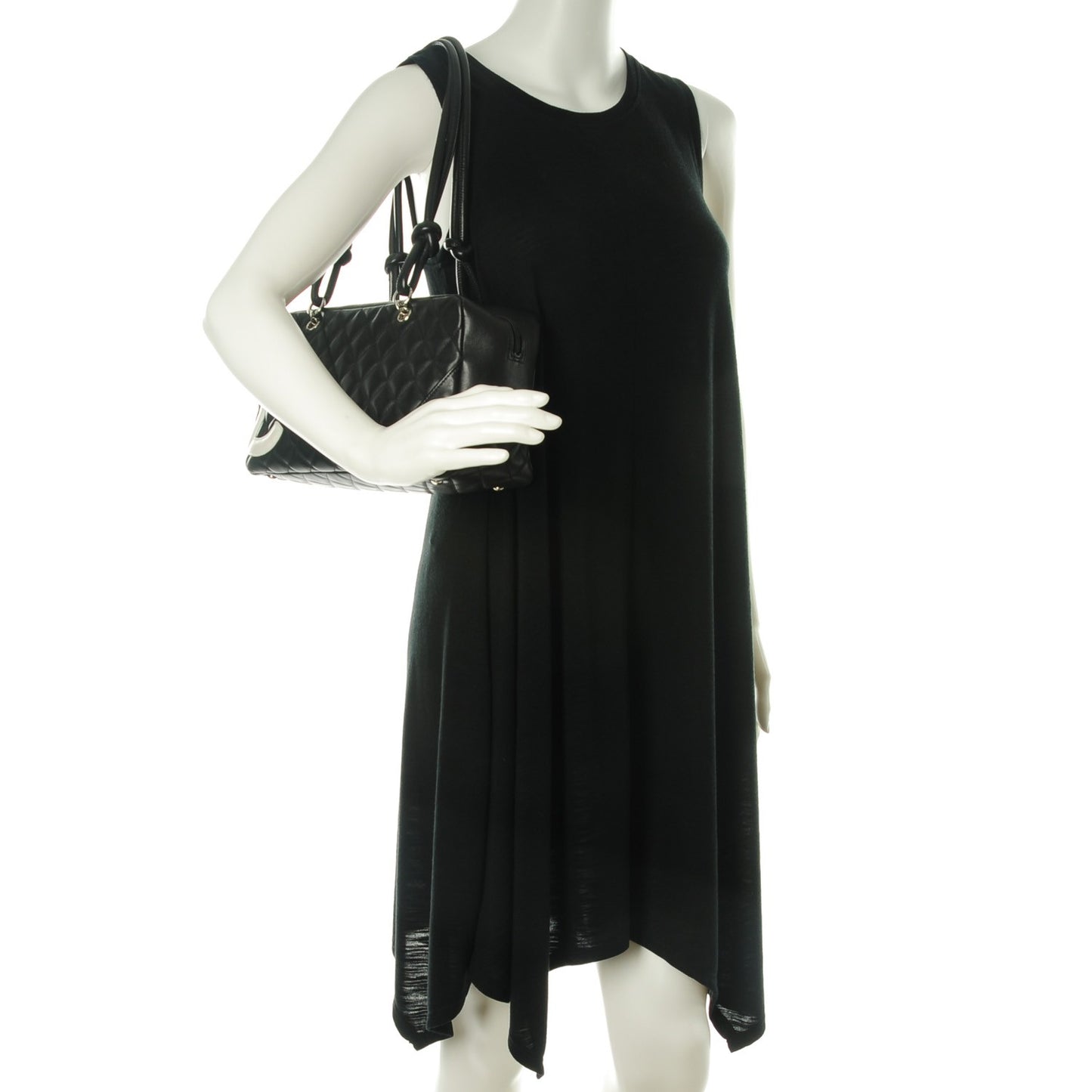 Calfskin Quilted Large Cambon Bowler Black White