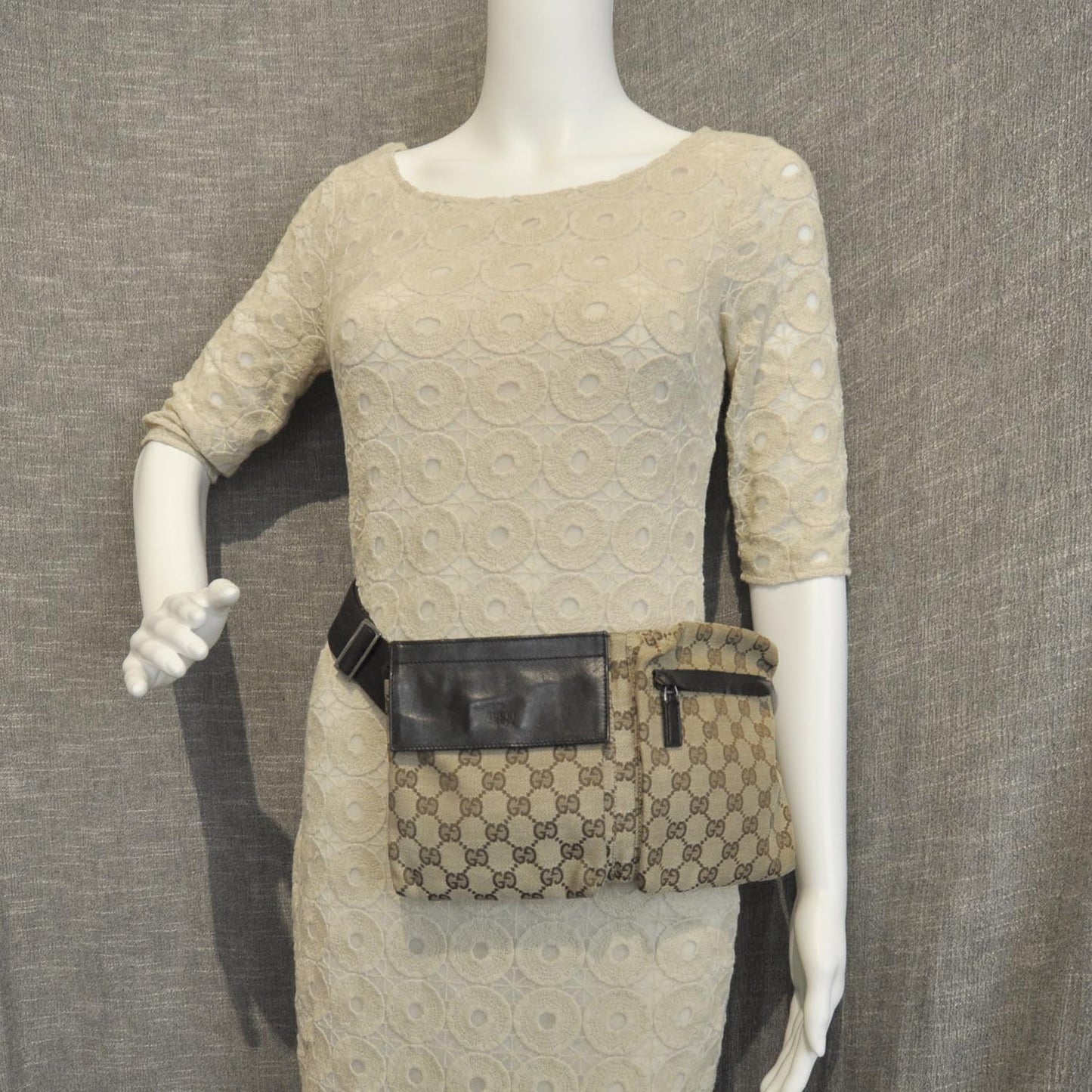 GG Monogram Web Double Pocket Belt Bag Ebony